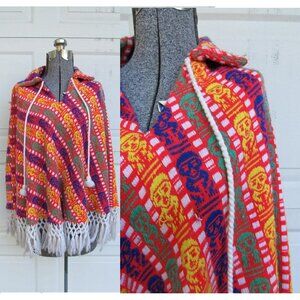 1960s/70s vintage ethnic soft cape, fringe poncho, blanket wrap, one size